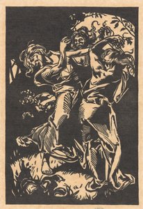 Mulheres dançarinas com cachos de uvas e sátiros de Johannes Josephus Aarts