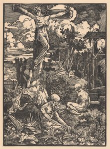 Homem crucificado na paisagem montanhosa de Johannes Josephus Aarts