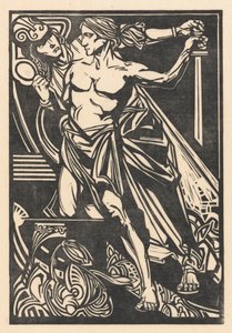 Homem e mulher com espada e espelho