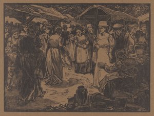 Cena do mercado com homens e mulheres de Johannes Josephus Aarts