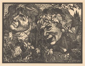 Duas bacantes cercadas por folhas de videira de Johannes Josephus Aarts