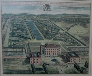 Gravura de Chevening por Johannes Kip (d.1722) depois de Thomas Badeslade (d.1742), publicada (em History of Kent) em 1719 por John Harris de Johannes Kip