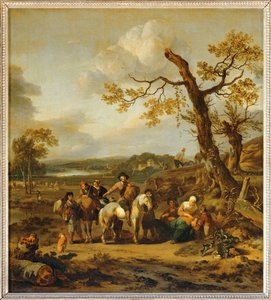 Halte de paysans allant au marche - Agricultores descansam a caminho do mercado ... de Johannes Lingelbach