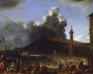O porto de Nápoles com o Vesúvio em erupção, por Johannes Lingelbach (1622-1674), Itália de Johannes Lingelbach