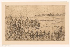 Paisagem com campos e árvores