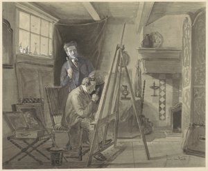 Auto-retrato de Johannes Marius van Kate, em seu estúdio com um visitante de Johannes Marius ten Kate