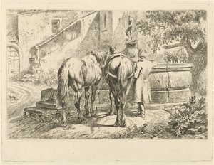 Cavalos a beber numa fonte