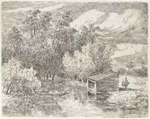 Casa do barco num rio de Johannes Pieter van Wisselingh