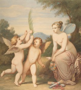 Eros e Anteros com Psique olhando para eles, 1810-60. de Johannes Riepenhausen