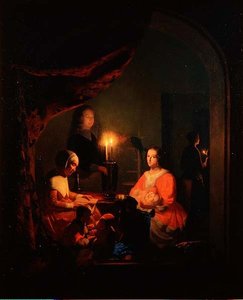 Uma Família em um Interior à Luz de Velas de Johannes Rosiere