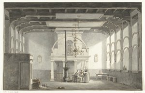 O salão no Kloveniersdoelen em Dordrecht, onde o Sínodo Nacional foi realizado nos anos 1618-1619, 1836 de Johannes Rutten (signed by artist)