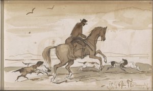 Paisagem com um cavaleiro e cães de corrida de Johannes Tavenraat