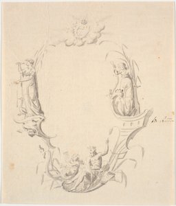 Rascunho para a vinheta do título para uma carta náutica (com o texto: Passe Kaart sobre Kattegatte, edição do Søkortarkivet 1799) de Johannes Wiedewelt