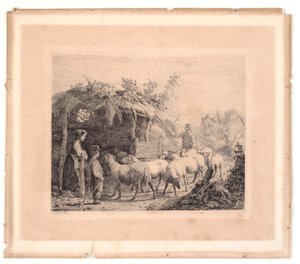 Um rebanho de ovelhas é levado para um celeiro de Johannes Wilhelm Zillen
