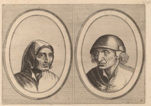 "Rijckje Schimmel-penninghs" e "Lubbert Leever-salsicha" de Johannes and Lucas van Doetechum after Pieter Bruegel the Elder