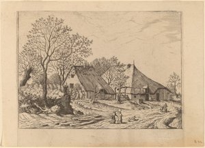 Fazenda com galpão e poço de Johannes and Lucas van Doetechum after the Master of the Small Landscapes