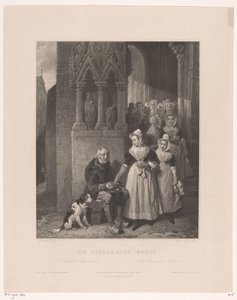 Garota órfã dá esmola e mendigo The Charitable Weeze (título no objeto) de Johannes de Mare
