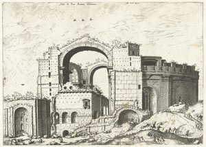 Vista de São Pedro em Roma
Aedis D. Petri Romanae deformatio (título sobre o objecto)
Ruínas romanas, 1561 (título da série) de Johannes of Lucas van Doetechum (attributed to)