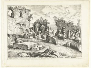 Jardim com fragmentos de estátuas antigas Ruínas romanas, 1561 (título da série)