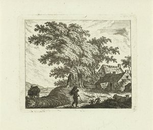 Paisagem com fazenda e homem com bicha
