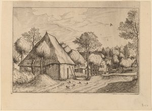 Um curral com um poço de Johannes van Doetechum, the Elder and Lucas