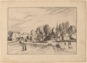 Country Village with Church Tower de Johannes van Doetechum, the Elder and Lucas
