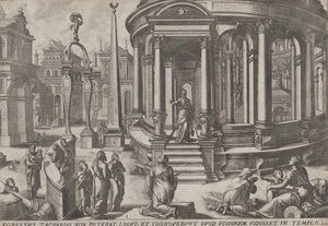 Zacharias saindo do Templo, da série Eventos dentro e ao redor do Templo,..., ca. 1572. Os Criadores: Johannes van Doetecum I, Lucas van Doetecum. de Johannes and Lucas van Doetecum