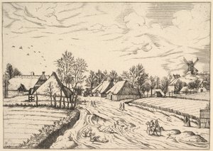 Country Village com Post Mill de de Johannes van Doetecum I