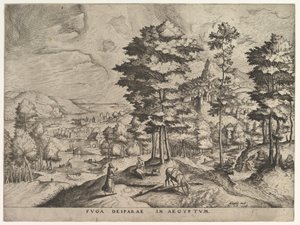 Vôo para o Egito Fuga deiparae em Aegyptum de The Large Landscapes, ca. 1555-56. de Johannes van Doetecum I