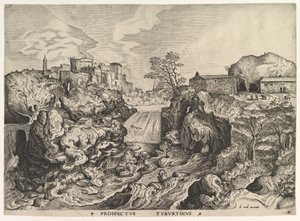 Vista do Tiber Tivoli Prospectus Tyburtinus de The Large Landscapes, ca. 1555-56. de Johannes van Doetecum I