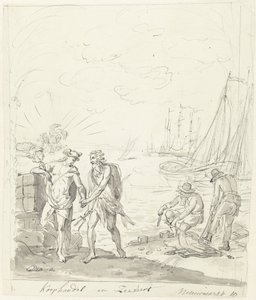 Commerce and Shipping, decoração no Nieuwmarkt, 1795 Comércio e Expedição (título no objeto) de Johannes van Dregt (rejected attribution)