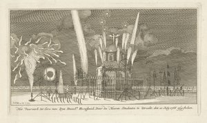 Fogos de artifício em um pavilhão Os fogos de artifício em honra de Zyn Doorl.e Alteza (título no objeto) de Johannes van Hiltrop
