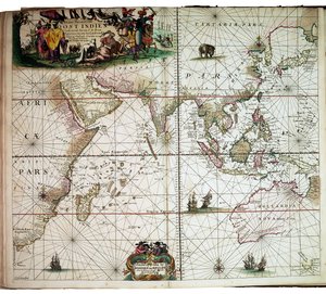 Uma carta encadernada no "Grande e Recentemente Ampliado Atlas do Mar" de Van Keulen