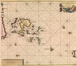 Carta de Orcades Eylande (Orkneys) do "Grande Atlas Marítimo Recentemente Alargado" de van Keulen
