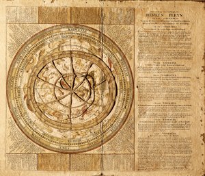 Planisfera celestial feita pelo cartógrafo holandês Johannes van Keulen (1654-1715). As constelações são representadas e um círculo móvel permite seguir a posição das estrelas de acordo com o mês do ano. Barcelona. Museu Marítimo de Barcelona