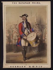 A Rataplan Polka, de Hermann Koenig, capa de partituras vitorianas (cor litho)