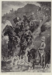 Natal Artilharia de Campo descendo o Banco de um "Spruit" ou Ribeira (litho)