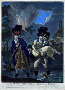 A Sudden Explosion in Fording the Brook, pub. by Carington Bowles (fl.1744-93) (gravura mezzotint) de John (after) Collet