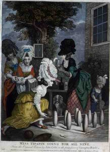 Miss Tipapin Going for All Nine, pub. por Carington Bowles (fl.1744-93) de John (after) Collet
