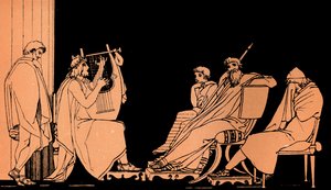 Odisseu chora ao ouvir o canto de Demodocus, Odisseia de Homero, segundo Flaxman (gravura) de John (after) Flaxman