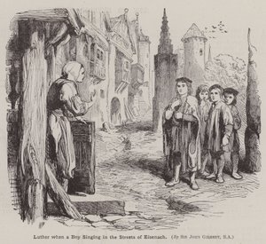 Martinho Lutero quando um rapaz canta nas ruas de Eisenach (gravura) de John (after) Gilbert