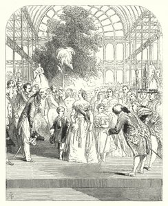 Rainha Vitória e seus filhos visitando a Grande Exposição de 1851, Crystal Palace, Hyde Park, Londres (gravura) de John (after) Gilbert