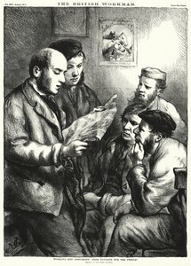 Homens trabalhadores discutindo "Domingos livres para o povo" (gravura) de John (after) Gilbert
