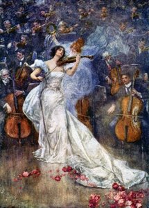 Música. Um concerto de violino. Ilustração de Gulich, República Checa, c.1900 (cartão postal) de John (after) Gulich