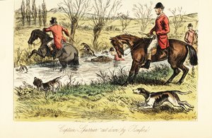 Caçador inglês para caçar um rio com cães de caça raposa de John (after) Leech