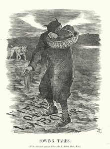 Soco cartoon: Semeando Taras - o medo da propagação do Socialismo entre os trabalhadores britânicos (gravura) de John (after) Tenniel