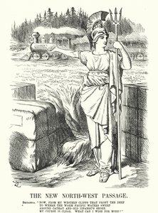 Soco cartoon: A Nova Passagem do Noroeste - a Ferrovia Canadense do Pacífico (gravura) de John (after) Tenniel