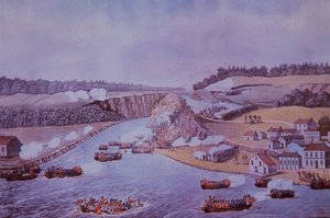 Batalha de Queenston Heights (cor litho) de Walter Charles Mills