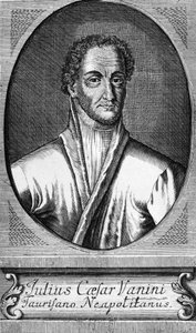 Retrato de Lucilio Vanini, conhecido como Giulio Cesare Vanini (1585-1619), filósofo, médico e livre-pensador italiano que foi um dos primeiros representantes significativos do libertinismo intelectual, gravando