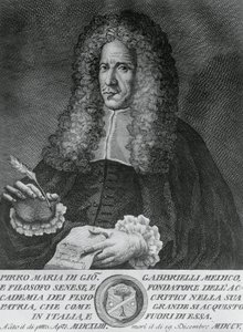 Retrato de Pirro Maria Gabbrielli (1643-1705), filósofo italiano e professor de medicina teórica e botânica, gravura de Cosimo Zocchi (ativo 1740-ca 1787) de Walter Charles Mills